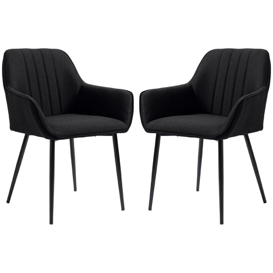 Dining Chairs Set of 2, Upholstered Linen Fabric Accent Chairs with Metal Legs, Black