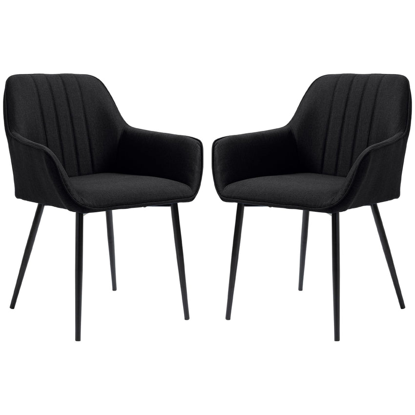 Dining Chairs Set of 2, Upholstered Linen Fabric Accent Chairs with Metal Legs, Black