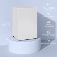 4.5 Cu Ft Mini Fridge with Freezer, Wheels, Single Door Refrigerator, Adjustable Thermostat, Reversible Door, White