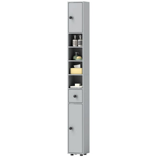 71" Tall Bathroom Cabinet, Narrow Toilet Paper Cabinet with Open Shelves, 2 Door Cabinets, Adjustable Shelves, Grey