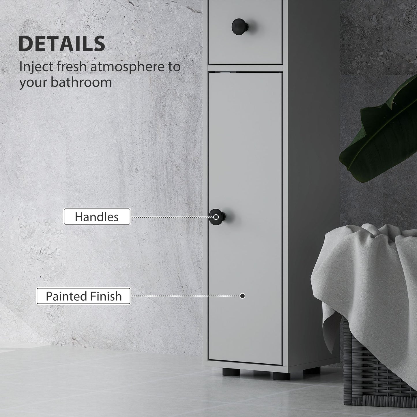 71" Tall Bathroom Cabinet, Narrow Toilet Paper Cabinet with Open Shelves, 2 Door Cabinets, Adjustable Shelves, Grey