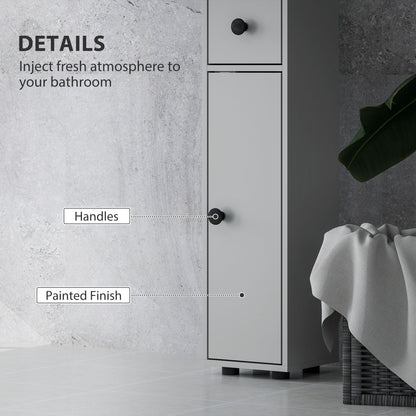 71" Tall Bathroom Cabinet, Narrow Toilet Paper Cabinet with Open Shelves, 2 Door Cabinets, Adjustable Shelves, Grey