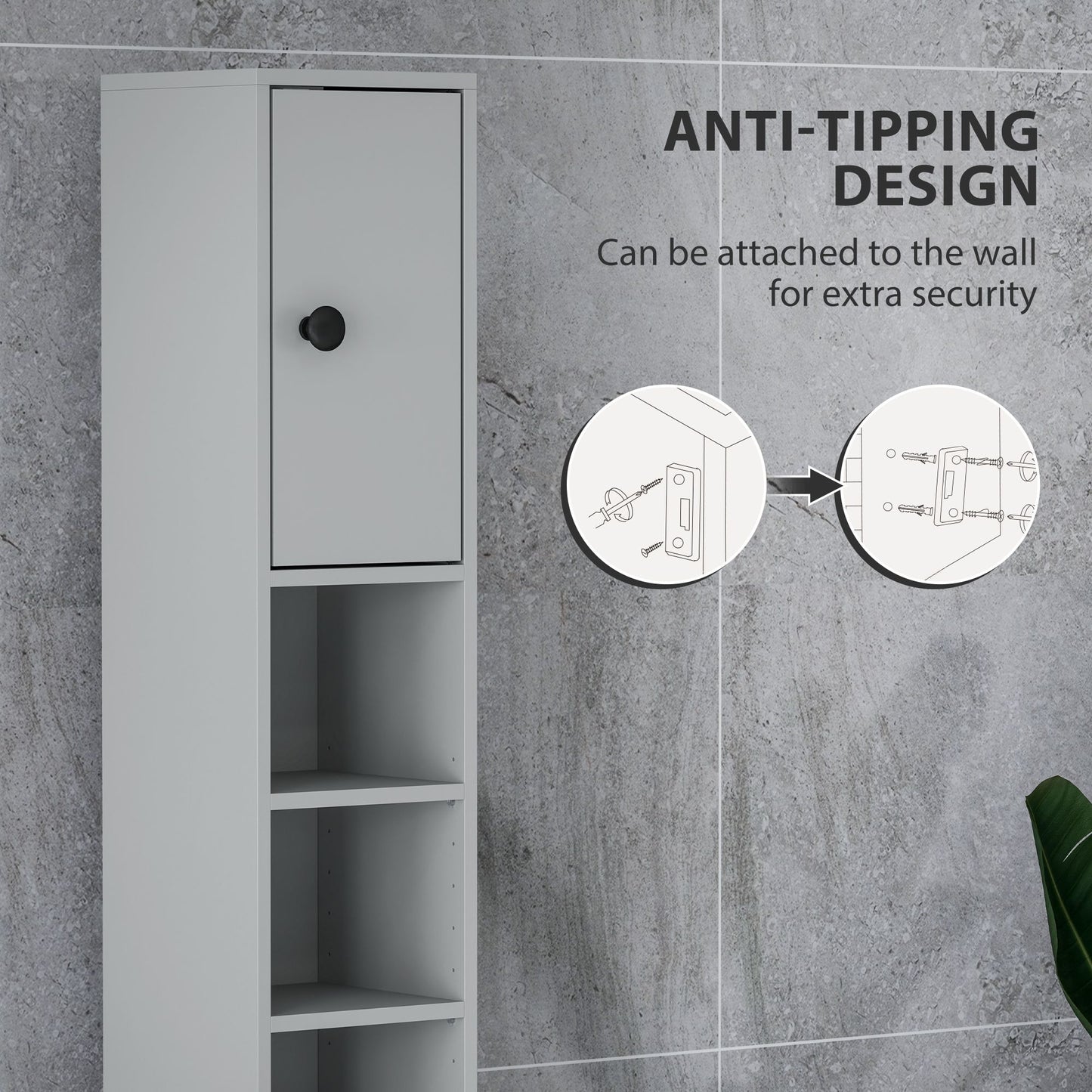 71" Tall Bathroom Cabinet, Narrow Toilet Paper Cabinet with Open Shelves, 2 Door Cabinets, Adjustable Shelves, Grey