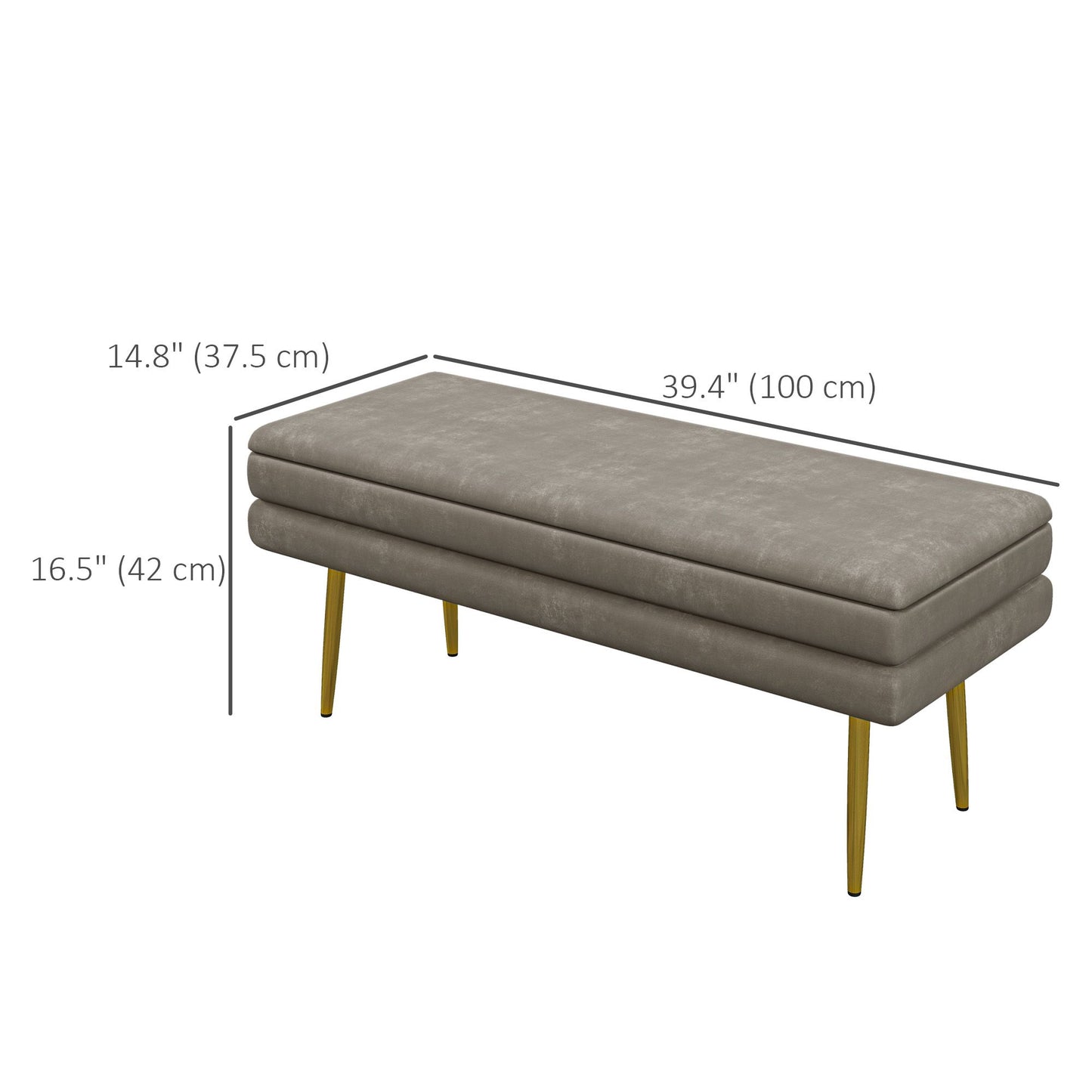 End of Bed Bench, Velvet-feel Upholstered Bench with Thick Padded Seat and Steel Legs, Modern Bedroom Bench, Beige