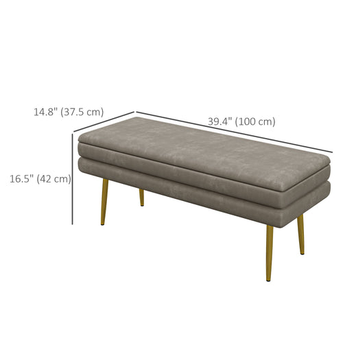 End of Bed Bench, Velvet-feel Upholstered Bench with Thick Padded Seat and Steel Legs, Modern Bedroom Bench, Beige
