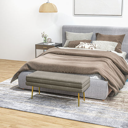 End of Bed Bench, Velvet-feel Upholstered Bench with Thick Padded Seat and Steel Legs, Modern Bedroom Bench, Beige
