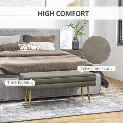 End of Bed Bench, Velvet-feel Upholstered Bench with Thick Padded Seat and Steel Legs, Modern Bedroom Bench, Beige