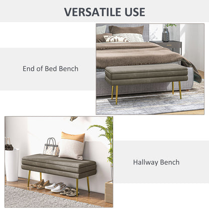 End of Bed Bench, Velvet-feel Upholstered Bench with Thick Padded Seat and Steel Legs, Modern Bedroom Bench, Beige