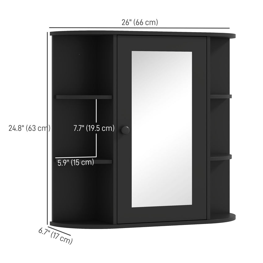 Mirrored Bathroom Wall Cabinet Wall Mounted Medicine Cabinet with Door & Shelves, Black