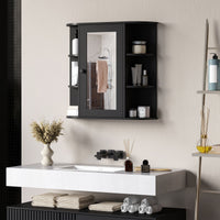 Mirrored Bathroom Wall Cabinet Wall Mounted Medicine Cabinet with Door & Shelves, Black