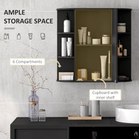 Mirrored Bathroom Wall Cabinet Wall Mounted Medicine Cabinet with Door & Shelves, Black