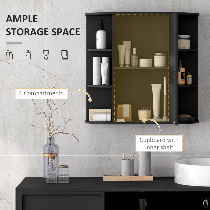 Mirrored Bathroom Wall Cabinet Wall Mounted Medicine Cabinet with Door & Shelves, Black