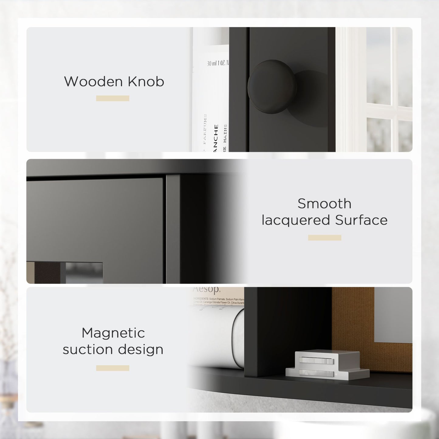 Mirrored Bathroom Wall Cabinet Wall Mounted Medicine Cabinet with Door & Shelves, Black