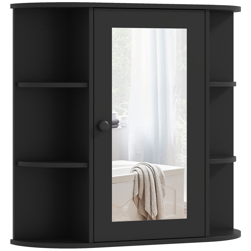 Mirrored Bathroom Wall Cabinet Wall Mounted Medicine Cabinet with Door & Shelves, Black