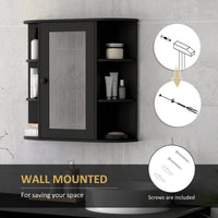 Mirrored Bathroom Wall Cabinet Wall Mounted Medicine Cabinet with Door & Shelves, Black
