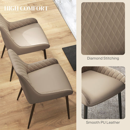 Upholstered Kitchen Chairs, Modern Dining Chairs Set of 2 with Diamond Tufting and Steel Legs for Dining Room, Khaki
