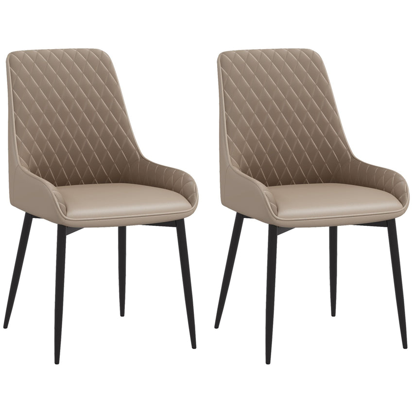 Upholstered Kitchen Chairs, Modern Dining Chairs Set of 2 with Diamond Tufting and Steel Legs for Dining Room, Khaki