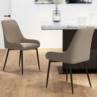 Upholstered Kitchen Chairs, Modern Dining Chairs Set of 2 with Diamond Tufting and Steel Legs for Dining Room, Khaki