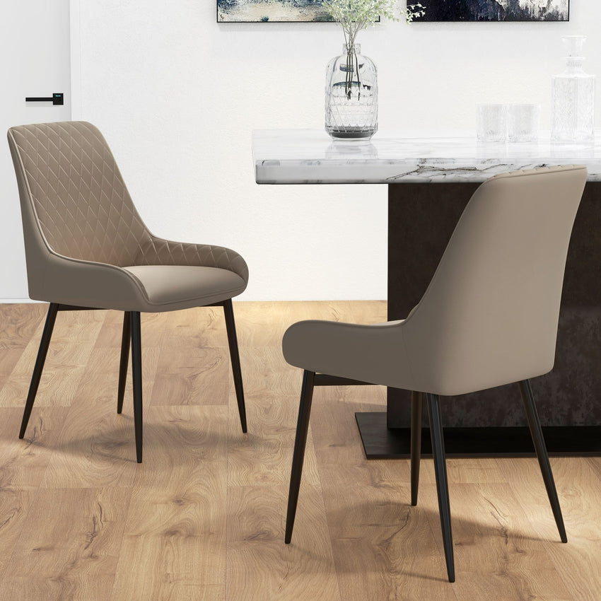 Upholstered Kitchen Chairs, Modern Dining Chairs Set of 2 with Diamond Tufting and Steel Legs for Dining Room, Khaki