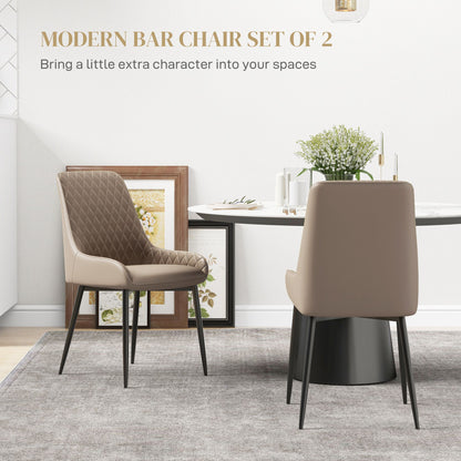 Upholstered Kitchen Chairs, Modern Dining Chairs Set of 2 with Diamond Tufting and Steel Legs for Dining Room, Khaki