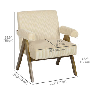 Corduroy Accent Chair Armchair with Wide Seat and Soft Padded Armrests for Reading, Bedroom, Beige