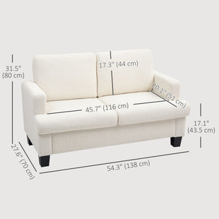 54.3" Loveseat Sofa, 2 Seater Sofa with Removable Cushions, Small Couch with Wood Frame for Living Room, Cream White
