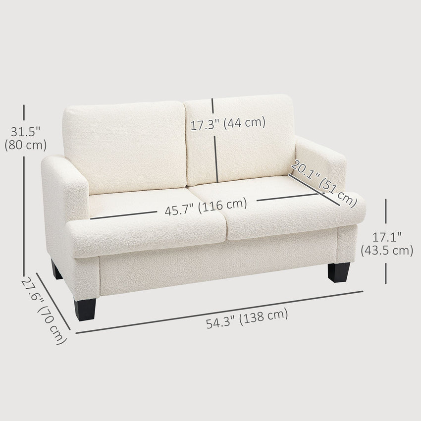 54.3" Loveseat Sofa, 2 Seater Sofa with Removable Cushions, Small Couch with Wood Frame for Living Room, Cream White