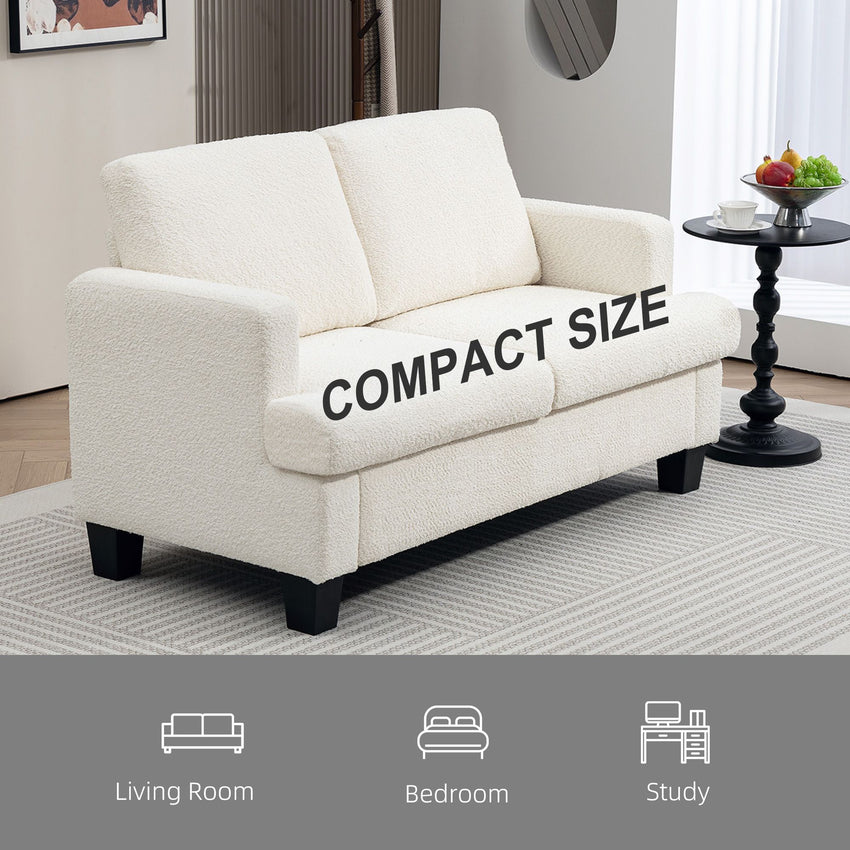 54.3" Loveseat Sofa, 2 Seater Sofa with Removable Cushions, Small Couch with Wood Frame for Living Room, Cream White