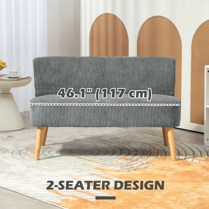 Modern 2 Seater Sofa, Upholstered Two Seater Couch with Rubber Wood Legs, Grey