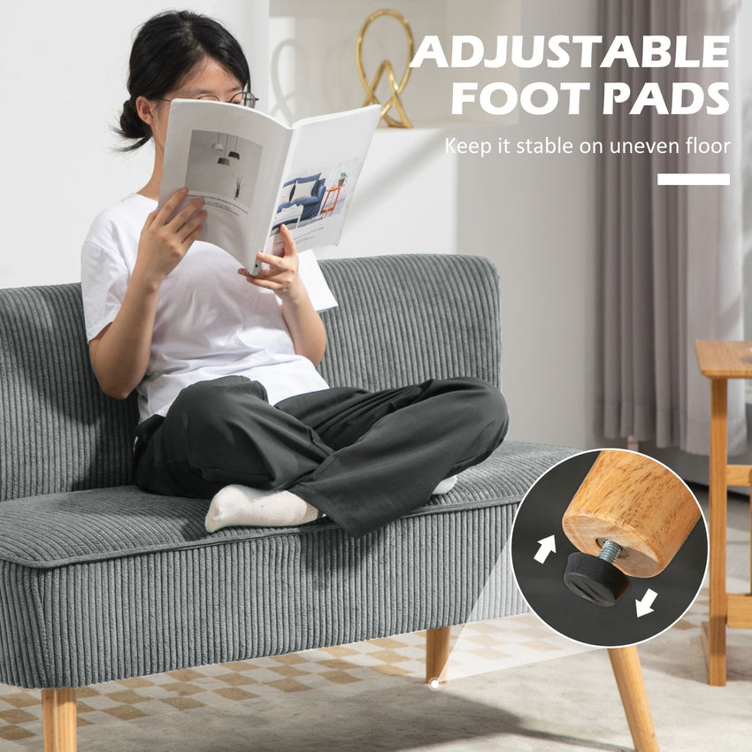 Modern 2 Seater Sofa, Upholstered Two Seater Couch with Rubber Wood Legs, Grey