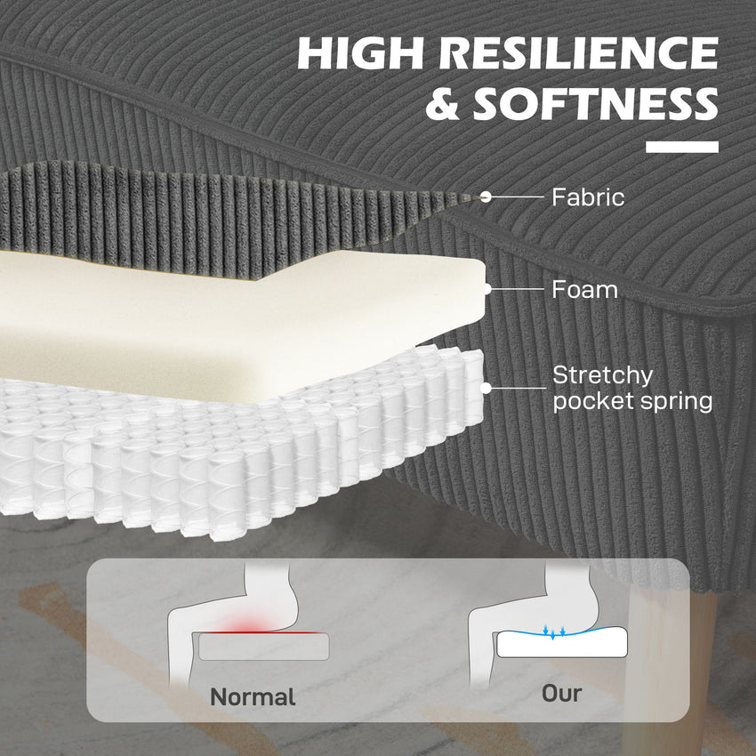 Modern 2 Seater Sofa, Upholstered Two Seater Couch with Rubber Wood Legs, Grey