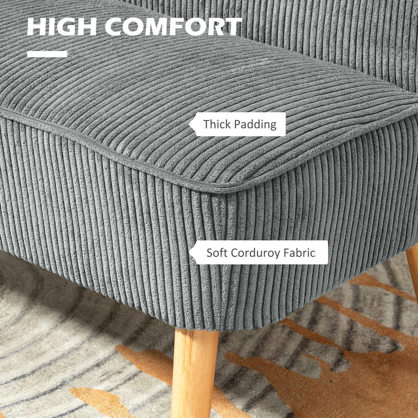 Modern 2 Seater Sofa, Upholstered Two Seater Couch with Rubber Wood Legs, Grey