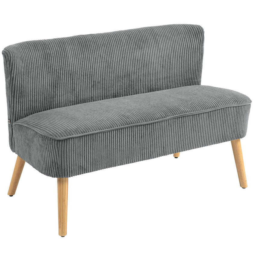 Modern 2 Seater Sofa, Upholstered Two Seater Couch with Rubber Wood Legs, Grey