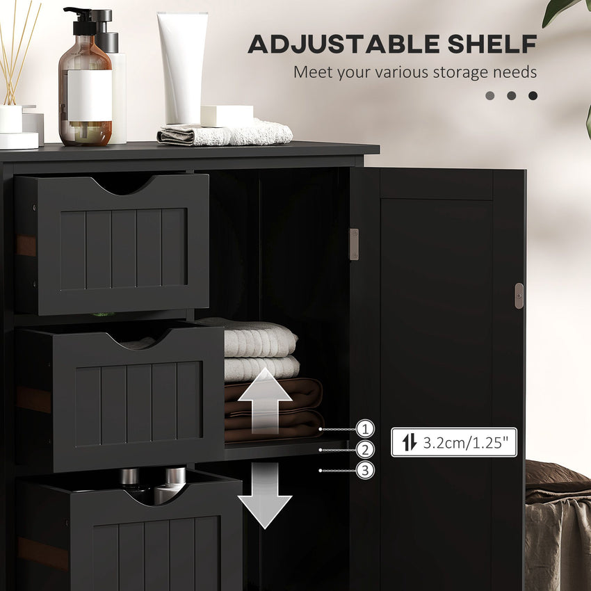 Bathroom Storage Cabinet, Floor Cabinet with Adjustable Shelf and 4 Drawers, Side Cabinet for Washroom, Black