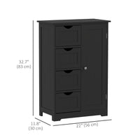 Bathroom Storage Cabinet, Floor Cabinet with Adjustable Shelf and 4 Drawers, Side Cabinet for Washroom, Black
