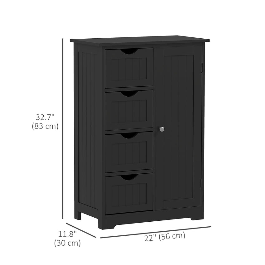 Bathroom Storage Cabinet, Floor Cabinet with Adjustable Shelf and 4 Drawers, Side Cabinet for Washroom, Black