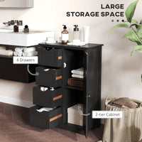 Bathroom Storage Cabinet, Floor Cabinet with Adjustable Shelf and 4 Drawers, Side Cabinet for Washroom, Black