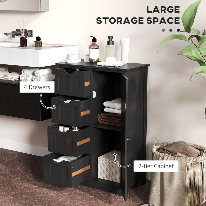 Bathroom Storage Cabinet, Floor Cabinet with Adjustable Shelf and 4 Drawers, Side Cabinet for Washroom, Black