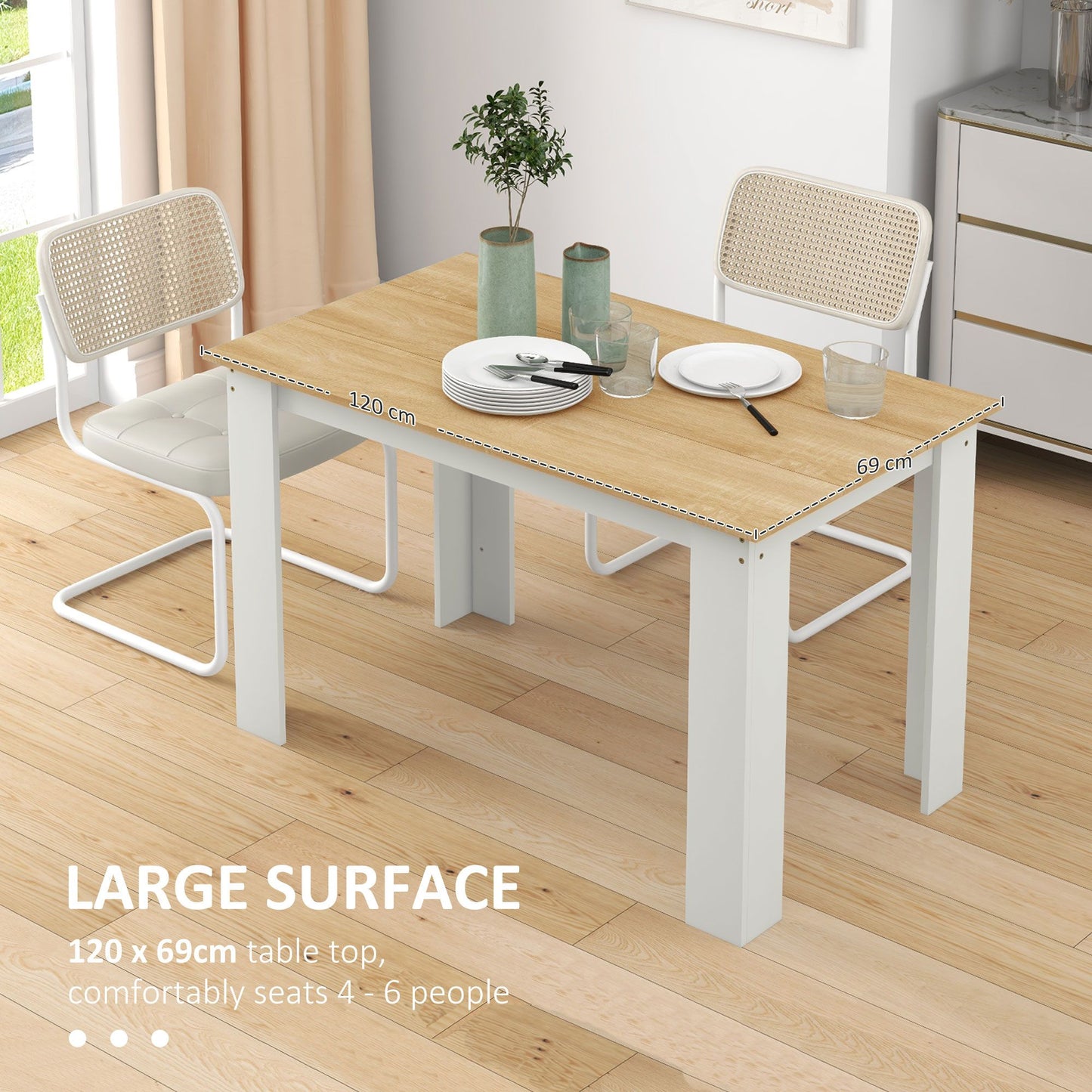 47" Kitchen Table for 4-6 People, Dining Table with Wood Effect for Dining Room, Oak
