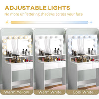 Vanity Table, Makeup Dressing Table with LED Lighting Mirror, Drawers, for Bedroom, White