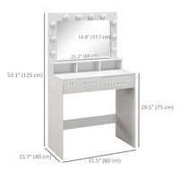Vanity Table, Makeup Dressing Table with LED Lighting Mirror, Drawers, for Bedroom, White