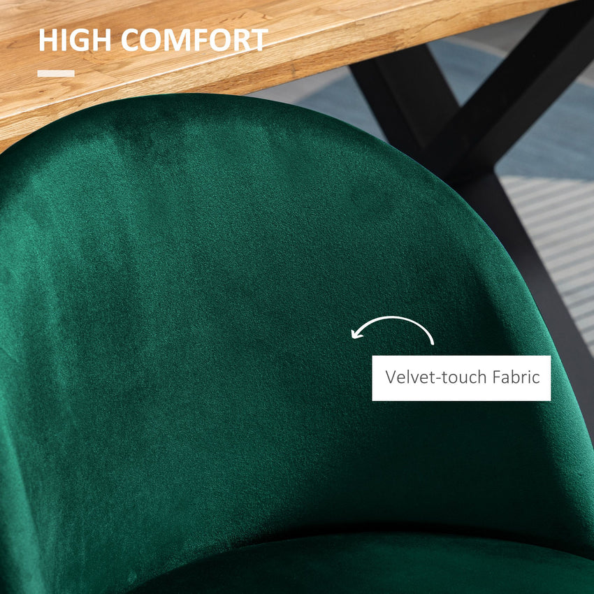 Set of 2 Mid-Back Dining Chair, Mid-Back Velvet-touch Upholstery Kitchen Chair for Living Room Dining Room, Green