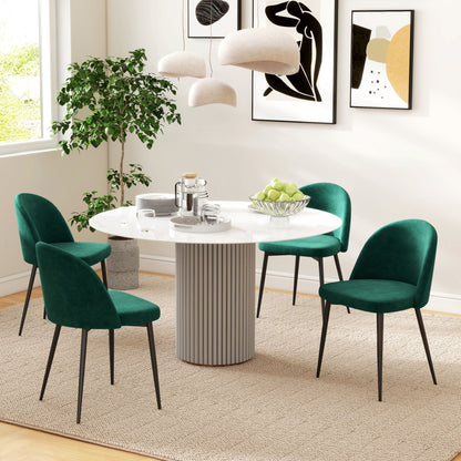Set of 2 Mid-Back Dining Chair, Mid-Back Velvet-touch Upholstery Kitchen Chair for Living Room Dining Room, Green