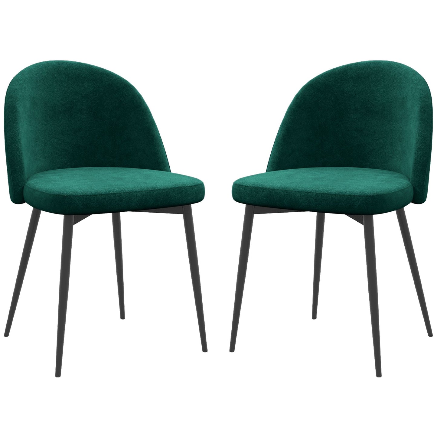 Set of 2 Mid-Back Dining Chair, Mid-Back Velvet-touch Upholstery Kitchen Chair for Living Room Dining Room, Green