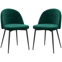 Set of 2 Mid-Back Dining Chair, Mid-Back Velvet-touch Upholstery Kitchen Chair for Living Room Dining Room, Green