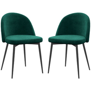 Set of 2 Mid-Back Dining Chair, Mid-Back Velvet-touch Upholstery Kitchen Chair for Living Room Dining Room, Green