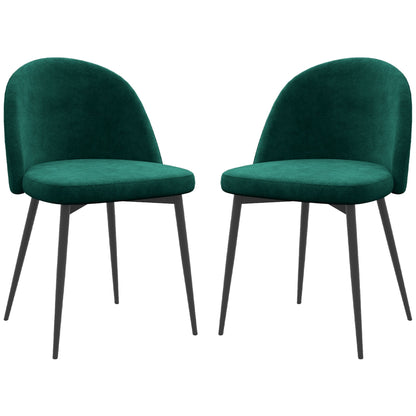 Set of 2 Mid-Back Dining Chair, Mid-Back Velvet-touch Upholstery Kitchen Chair for Living Room Dining Room, Green