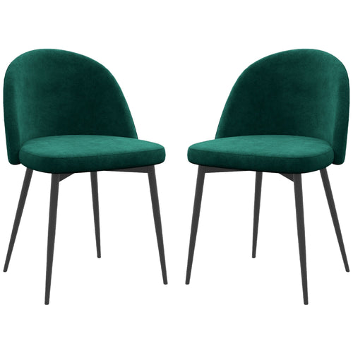 Set of 2 Mid-Back Dining Chair, Mid-Back Velvet-touch Upholstery Kitchen Chair for Living Room Dining Room, Green