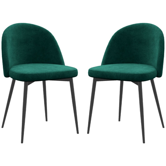 Set of 2 Mid-Back Dining Chair, Mid-Back Velvet-touch Upholstery Kitchen Chair for Living Room Dining Room, Green