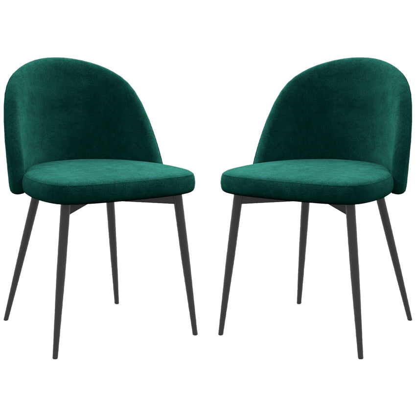 Set of 2 Mid-Back Dining Chair, Mid-Back Velvet-touch Upholstery Kitchen Chair for Living Room Dining Room, Green